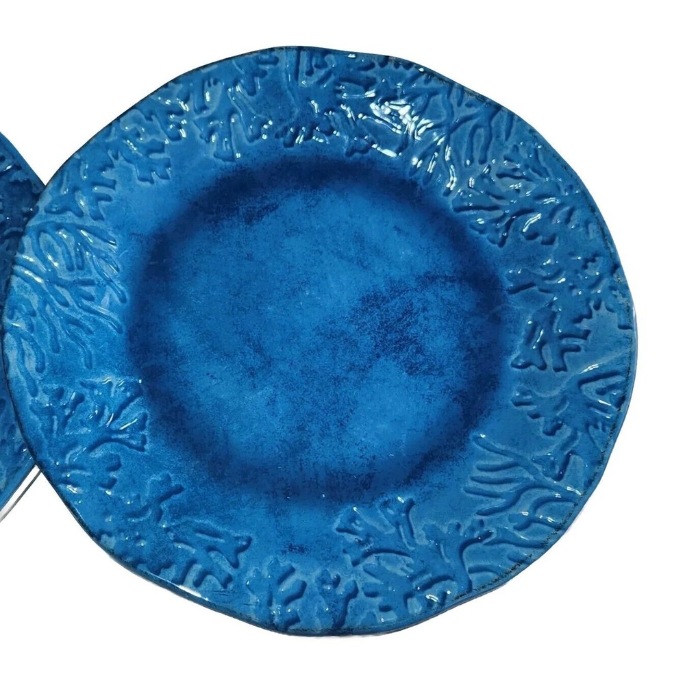Pier 1‎ Melamine Blue Coral Textured Dinner Plate 11" Scalloped Rim Set Of 2